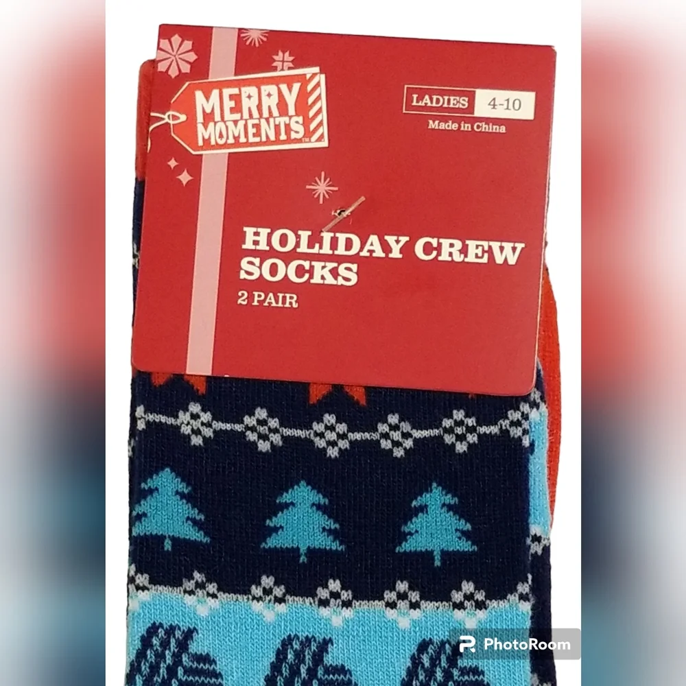 🧦Aldi, 🧦Ladies Holiday Crew Socks,‎ 2 pair, NWT, sz 4-10